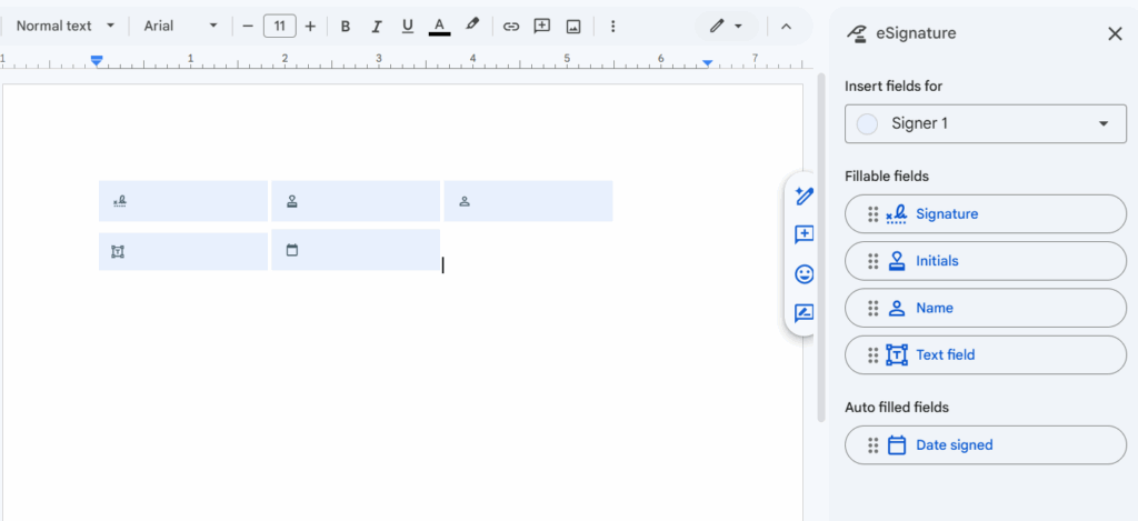 Example of Google Docs eSignature